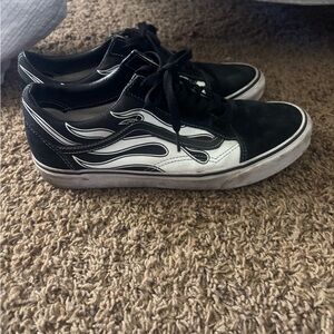 Vans Black White Flame Low-Top Sneakers